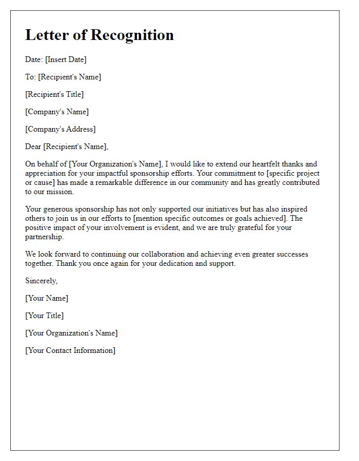 Letter template of recognition for impactful corporate sponsorship efforts