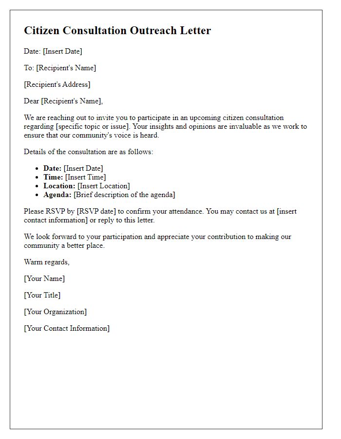 Letter template of citizen consultation outreach