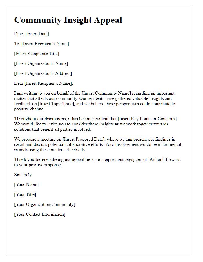 Letter template of community insight appeal