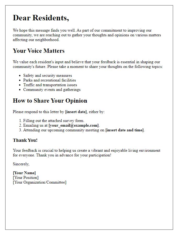 Letter template of resident opinion gathering