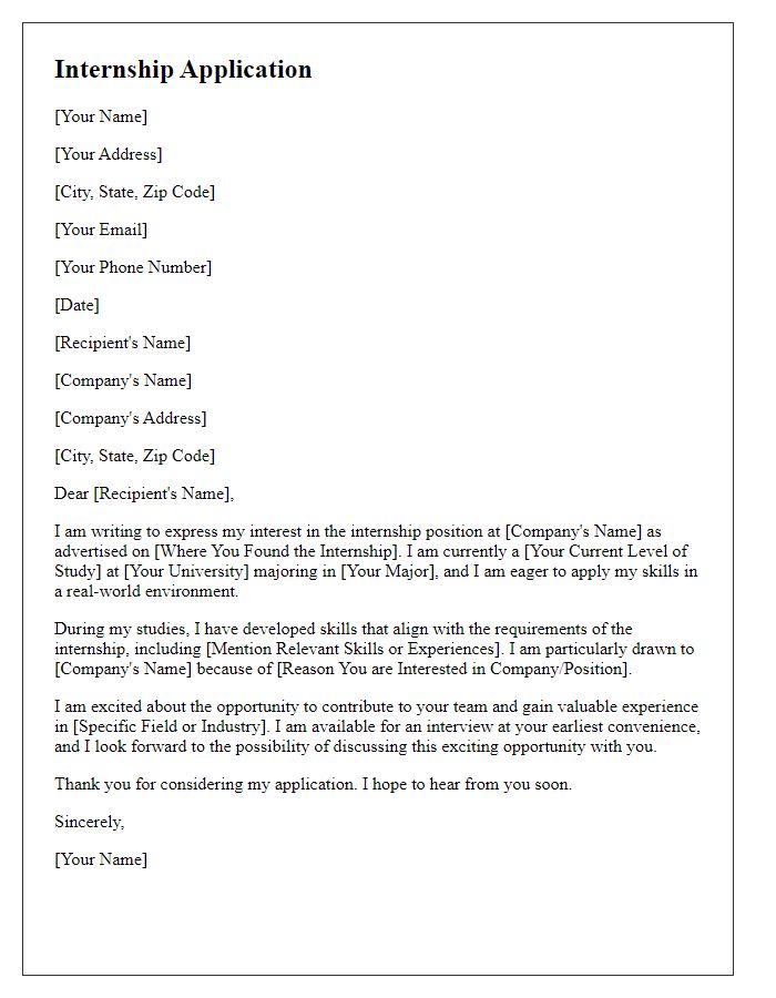 Letter template of Internship Application Call