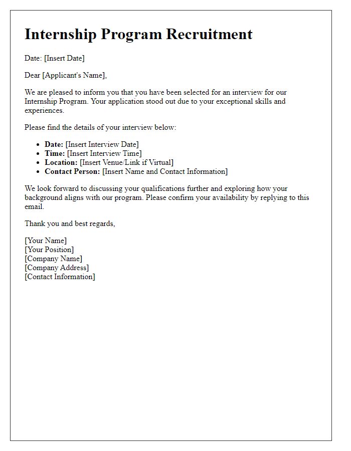 Letter template of Internship Program Recruitment