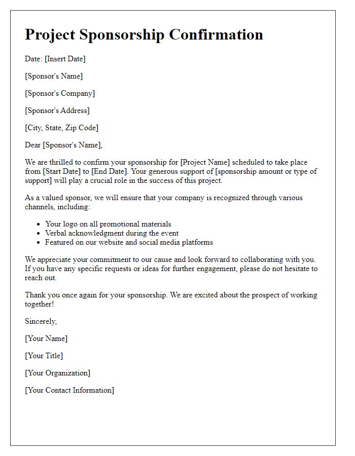 Letter template of project sponsorship confirmation