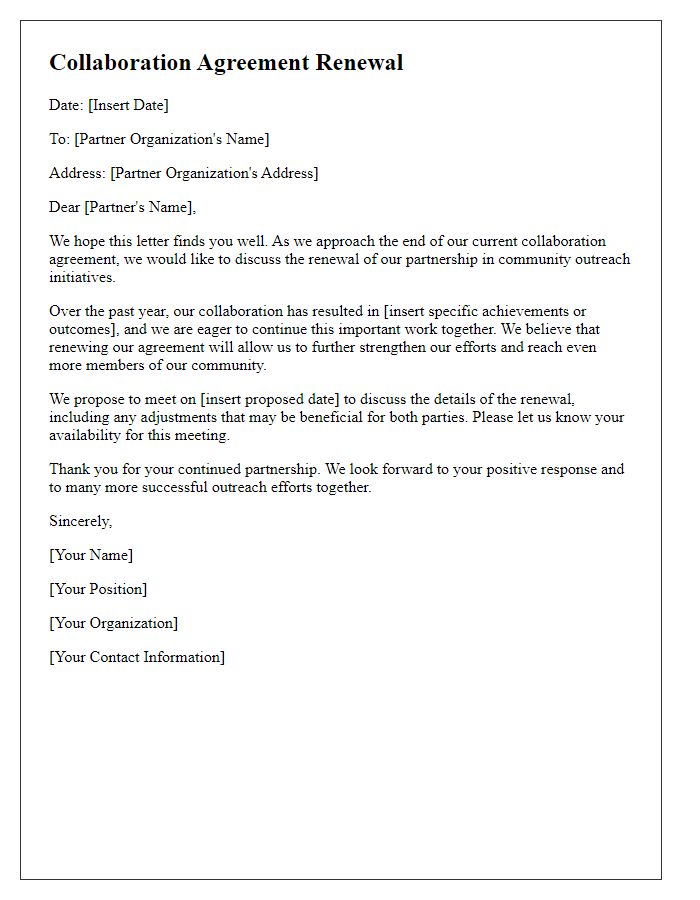 Letter template of collaboration agreement renewal for community outreach