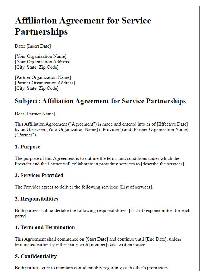 Letter template of Affiliation Agreement for Service Partnerships