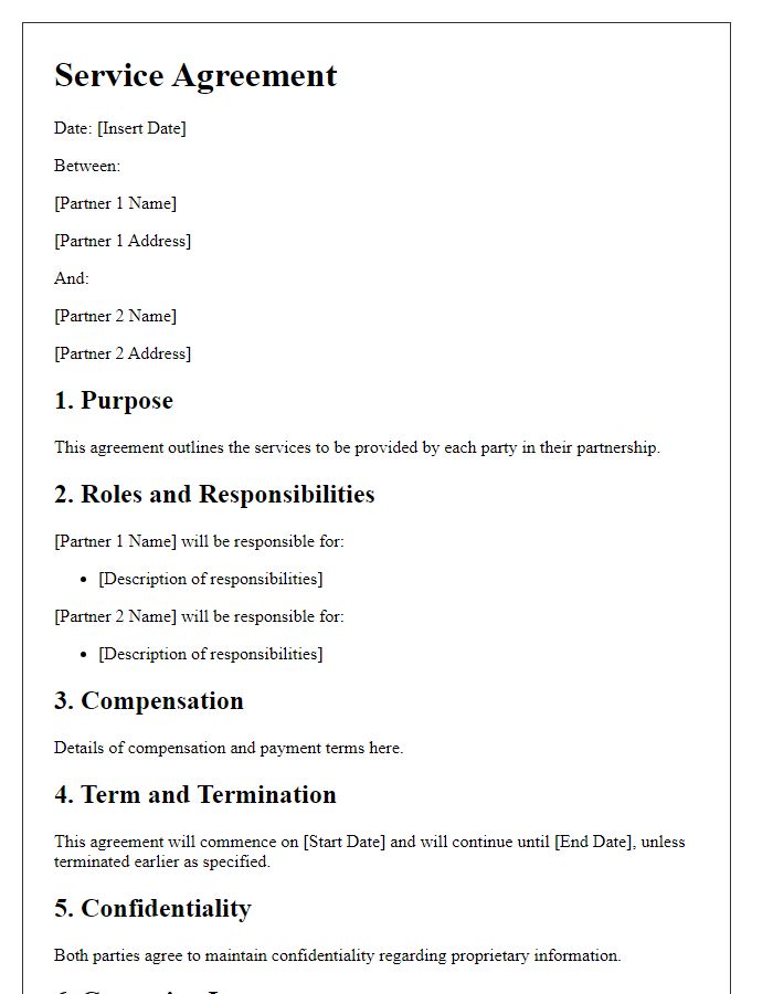 Letter template of Service Agreement for Partnership Roles