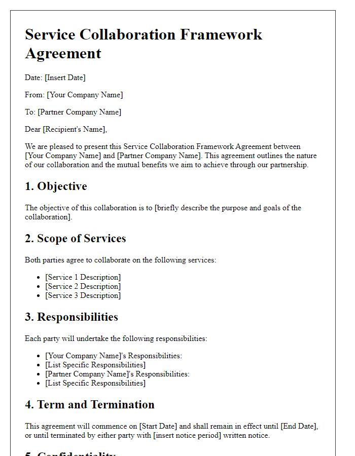 Letter template of Service Collaboration Framework Agreement