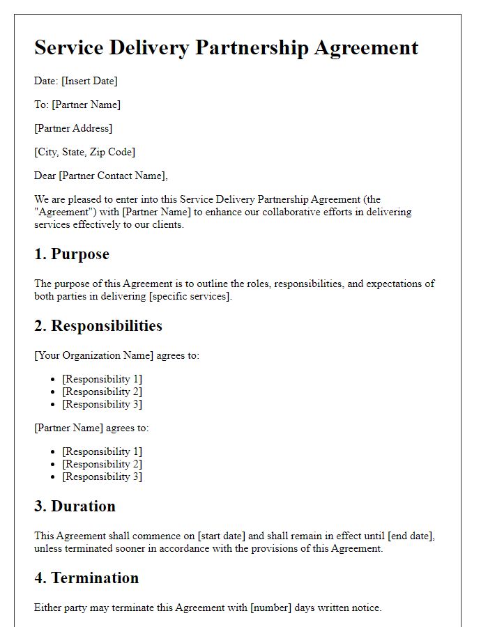 Letter template of Service Delivery Partnership Agreement