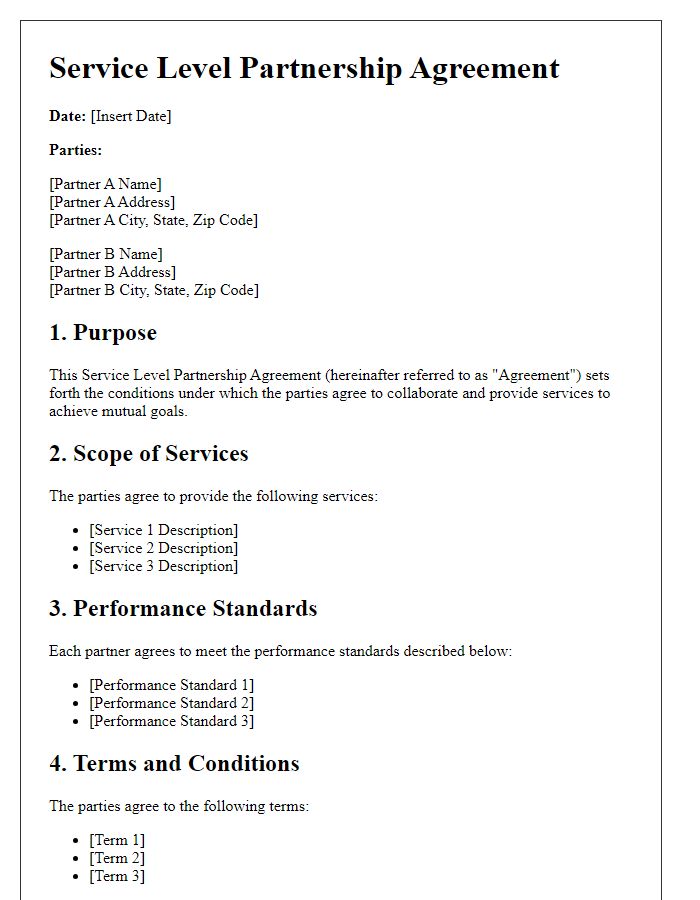 Letter template of Service Level Partnership Agreement