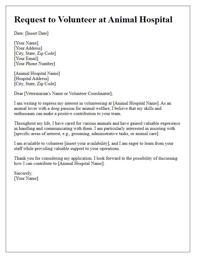 Letter template of request to volunteer in animal hospital settings