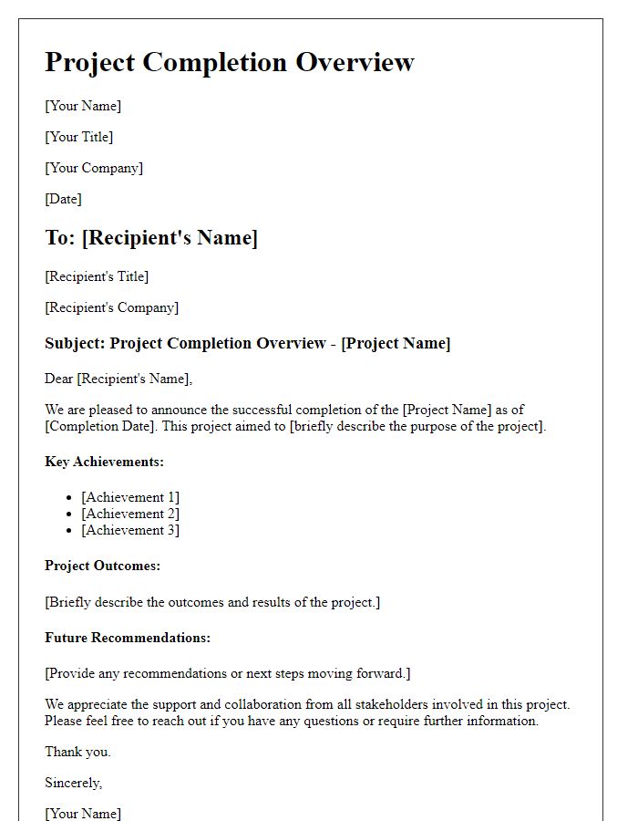 Letter template of project completion overview