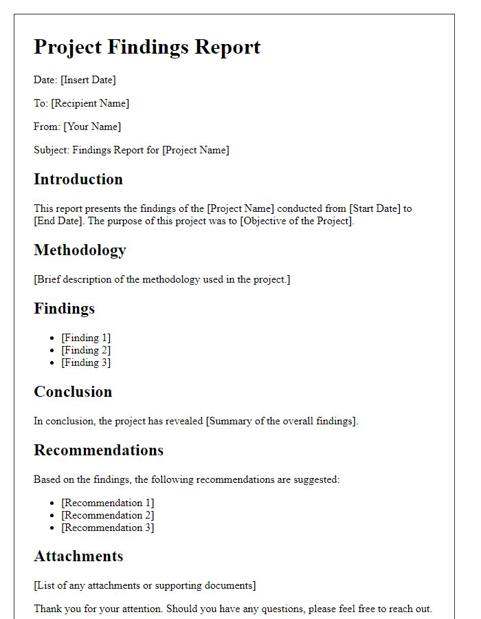 Letter template of project findings report