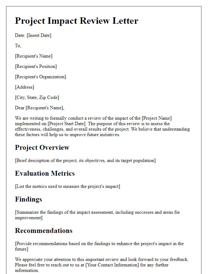 Letter template of project impact review