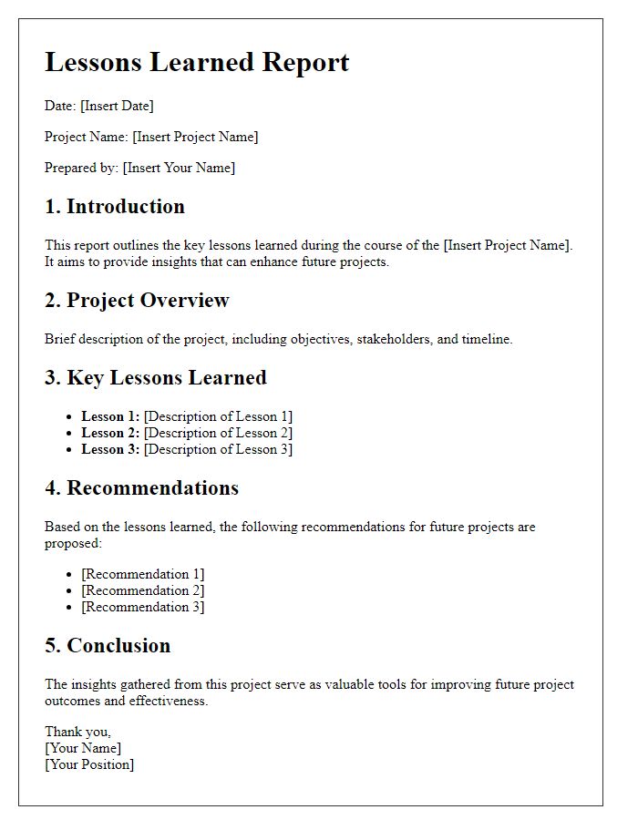 Letter template of project lessons learned report