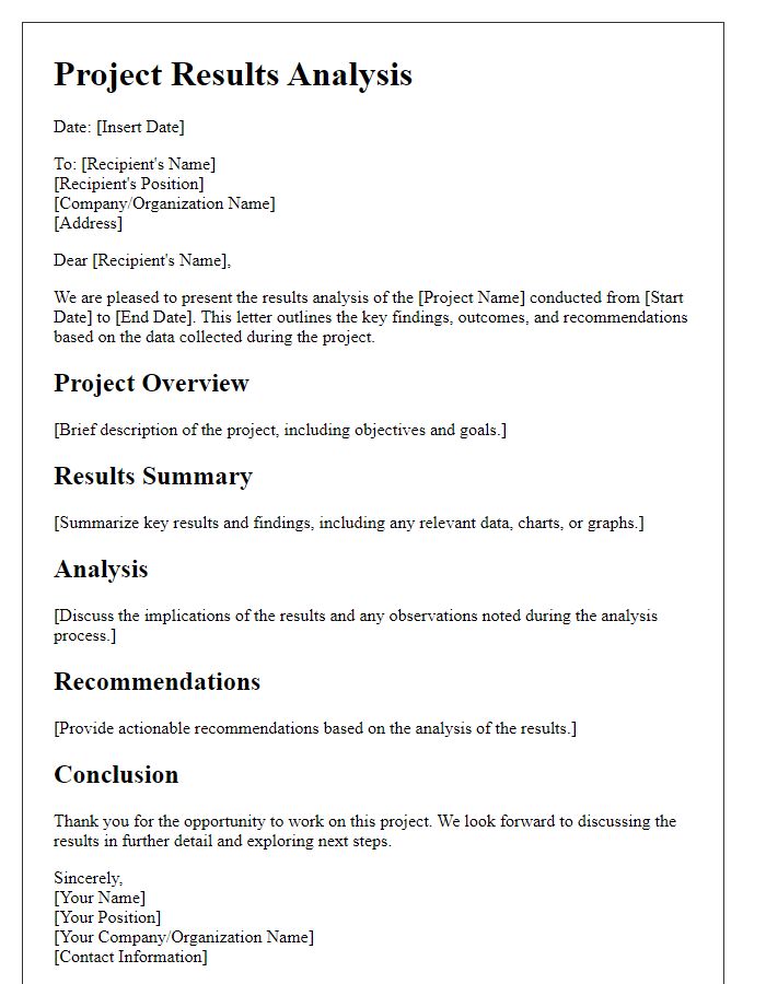 Letter template of project results analysis