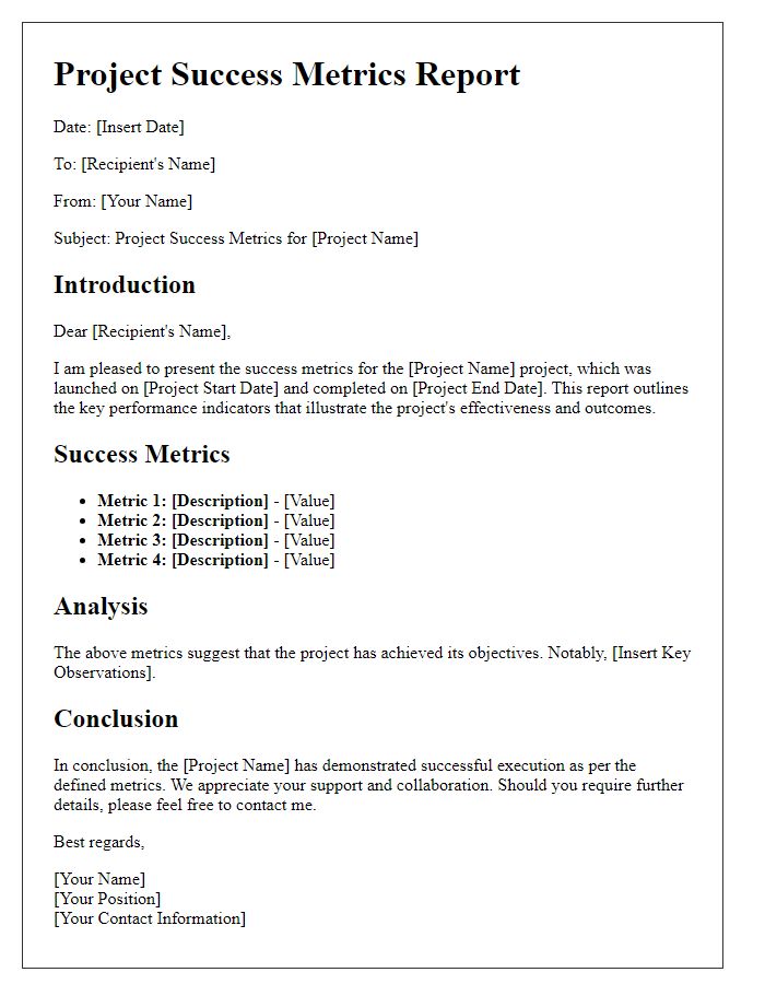 Letter template of project success metrics