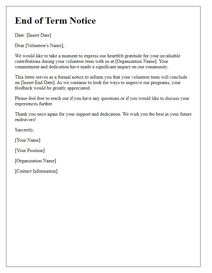 Letter template of volunteer end of term notice