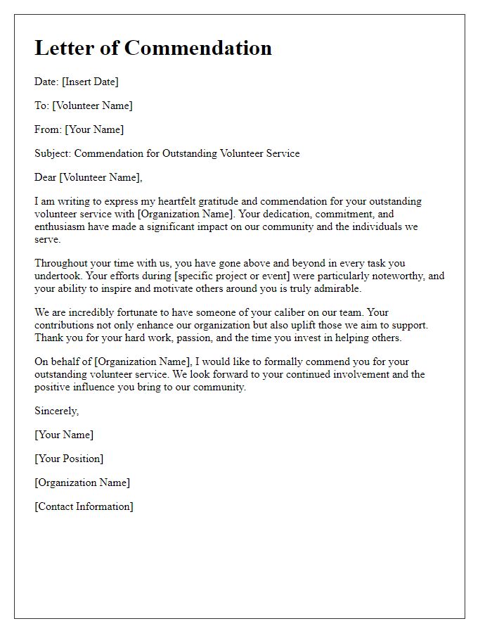 Letter template of commendation for outstanding volunteers