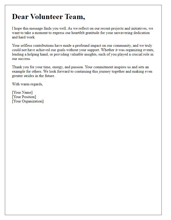 Letter template of heartfelt thanks to our volunteer team