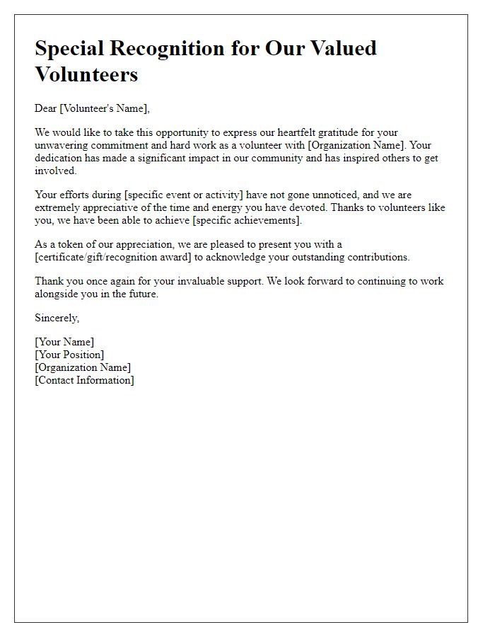 Letter template of special recognition for our valued volunteers