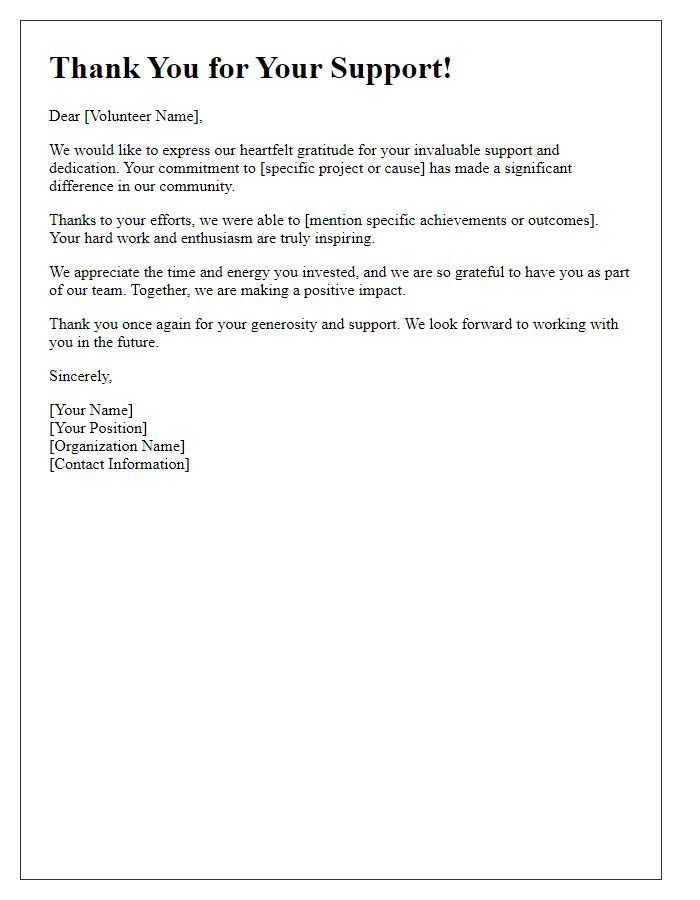 Letter template of thanks to volunteers for their support