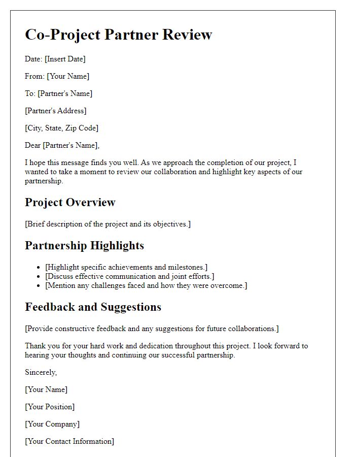 Letter template of co-project partner review