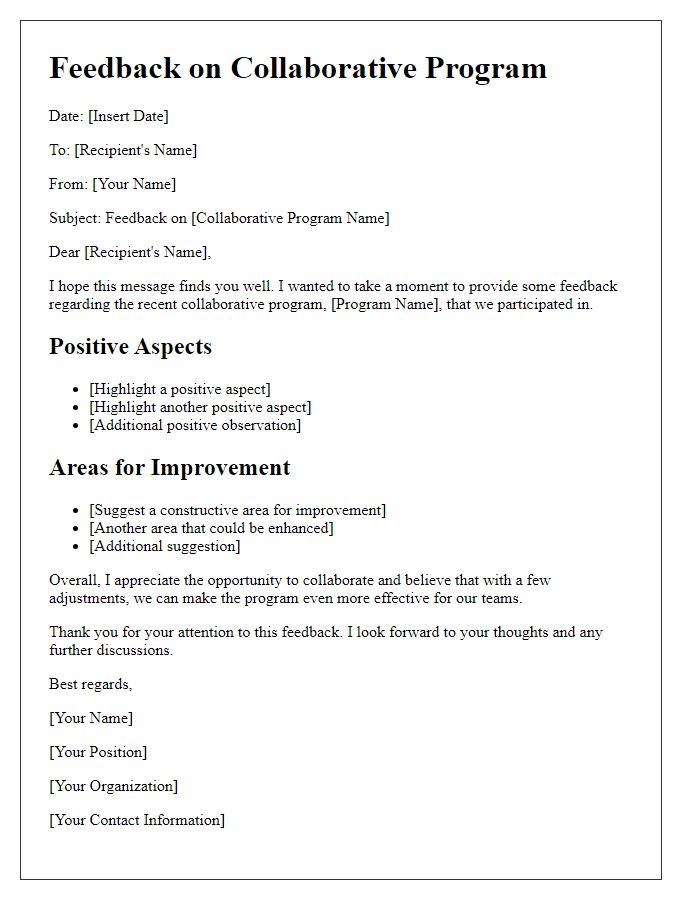 Letter template of collaborative program feedback