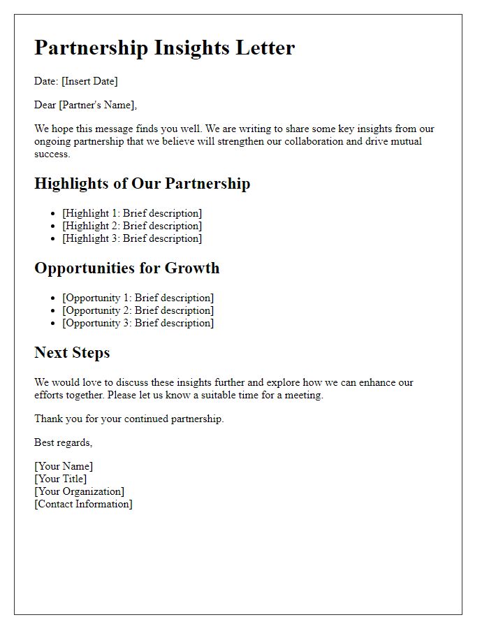 Letter template of organizational partnership insights