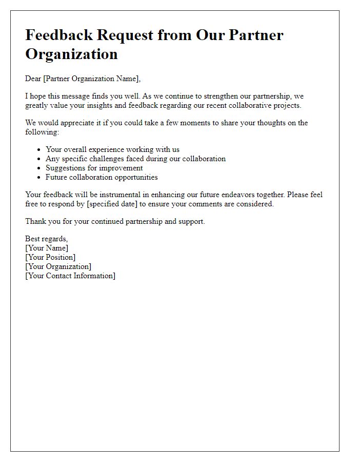 Letter template of partner organization feedback request