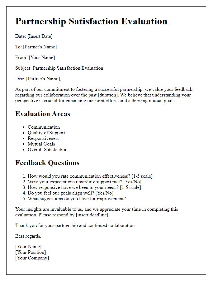 Letter template of partnership satisfaction evaluation