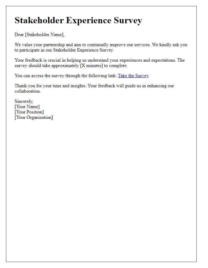 Letter template of stakeholder experience survey