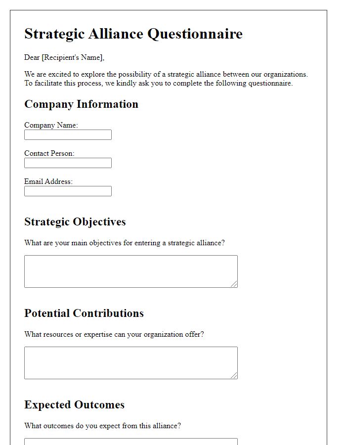 Letter template of strategic alliance questionnaire