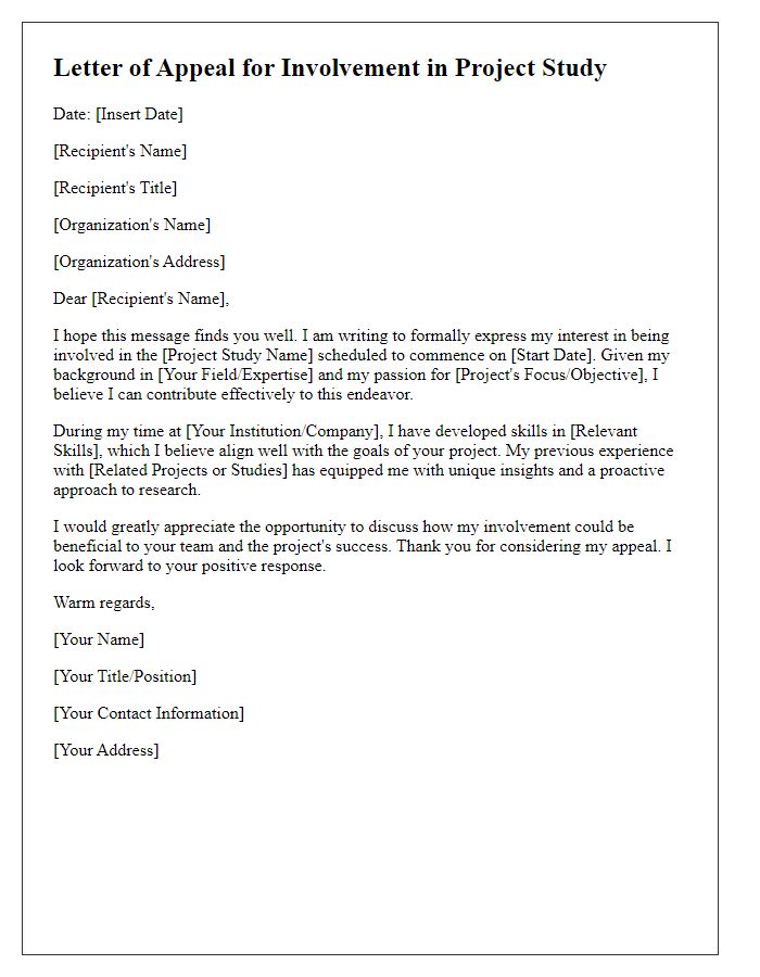 Letter template of appeal for involvement in project study