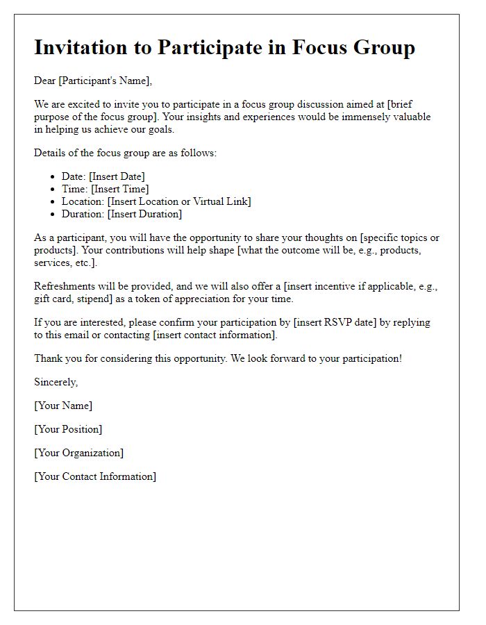 Letter template of engagement for focus group participation