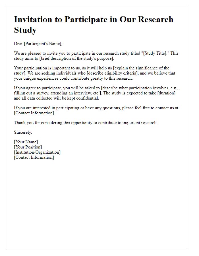 Letter template of invitation for participant recruitment in research study