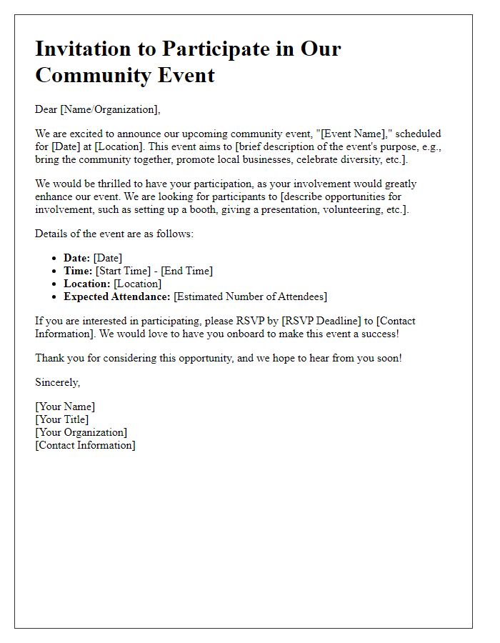 Letter template of outreach for community event participants