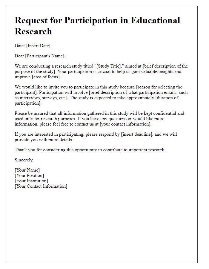 Letter template of solicitation for participants in educational research