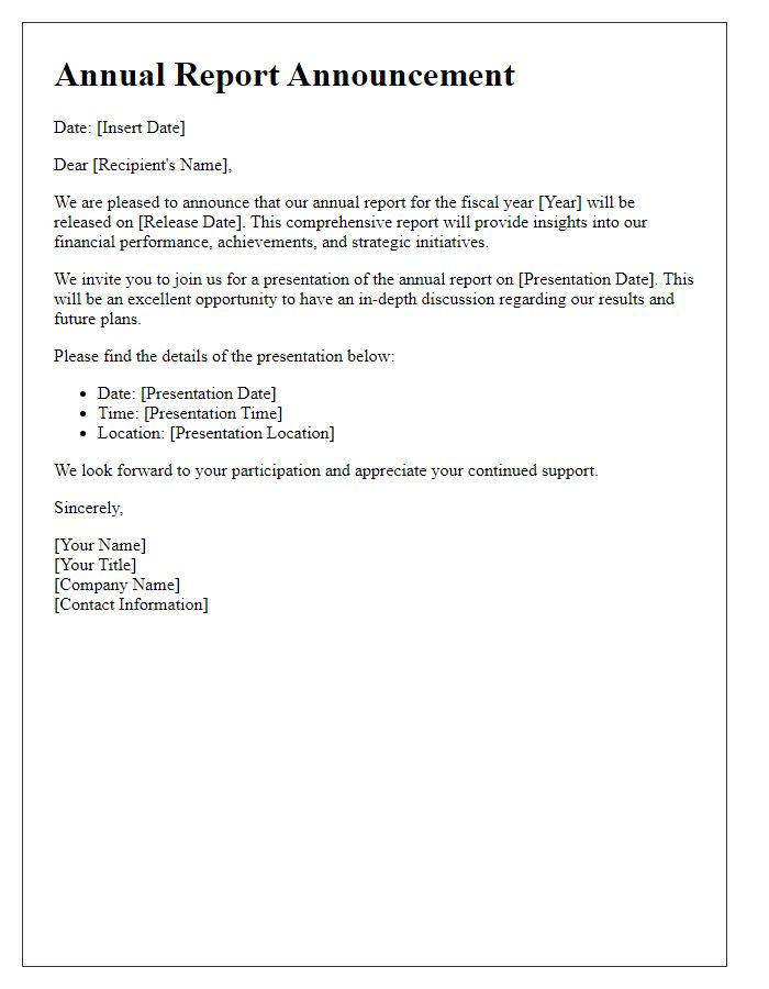 Letter template of annual report announcement