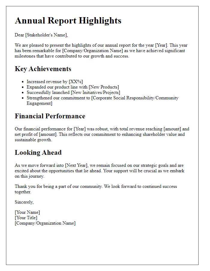 Letter template of annual report highlights