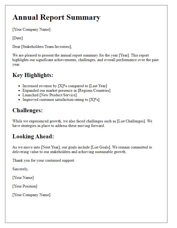 Letter template of annual report summary