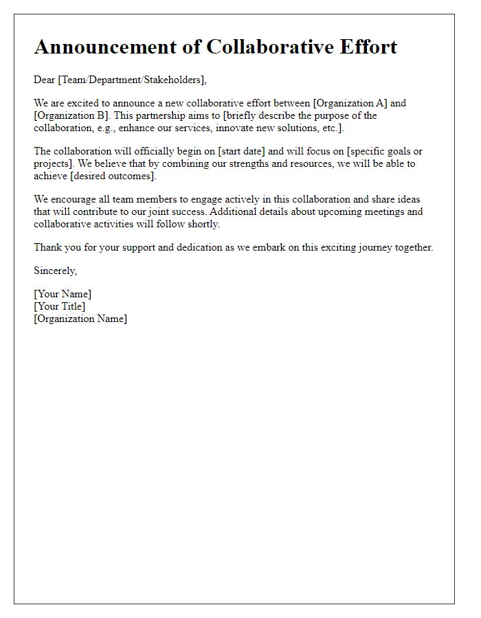 Letter template of collaborative effort announcement