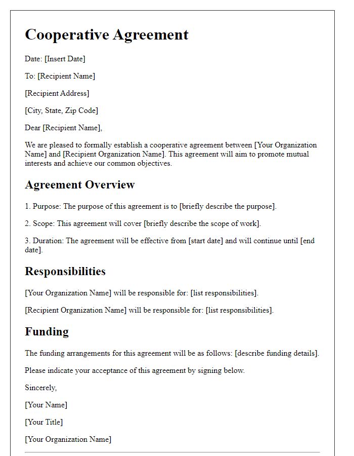 Letter template of new cooperative agreement