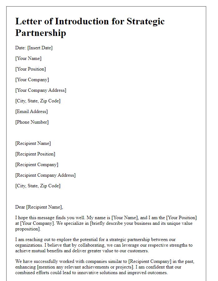 Letter template of strategic partnership introduction