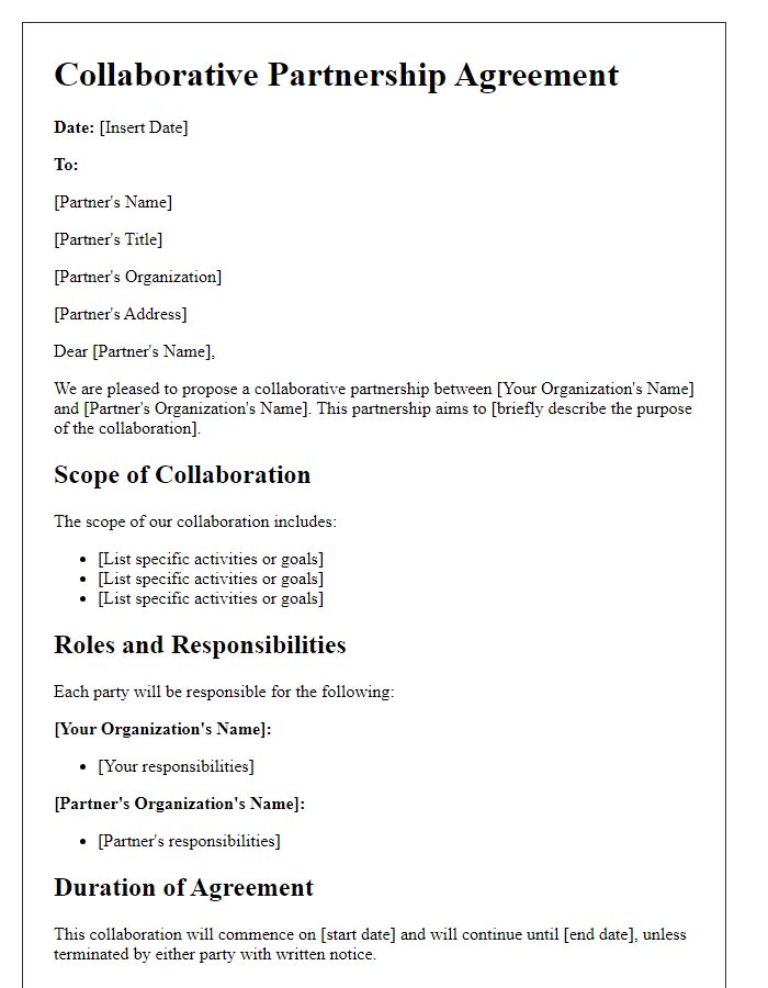 Letter template of collaborative partnership agreement