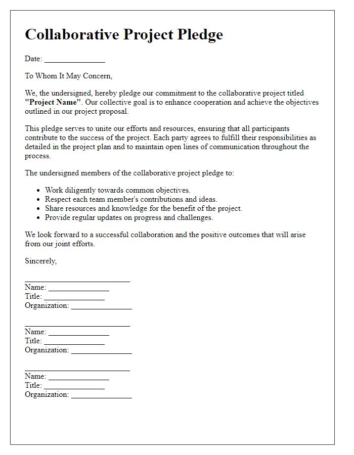 Letter template of collaborative project pledge