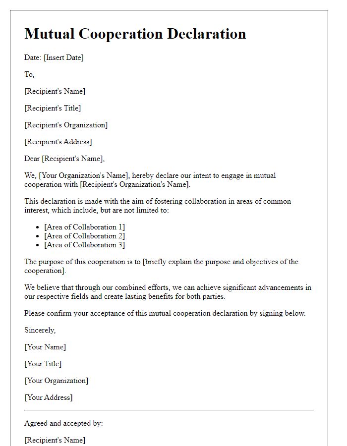 Letter template of mutual cooperation declaration