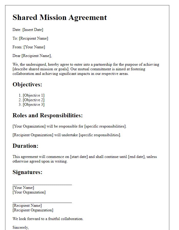 Letter template of shared mission agreement
