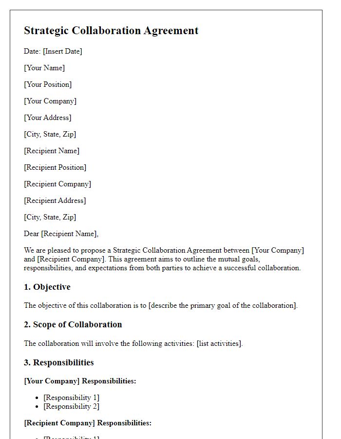 Letter template of strategic collaboration agreement