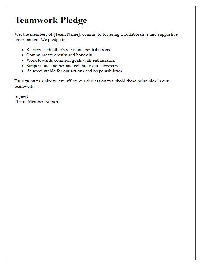 Letter template of teamwork pledge