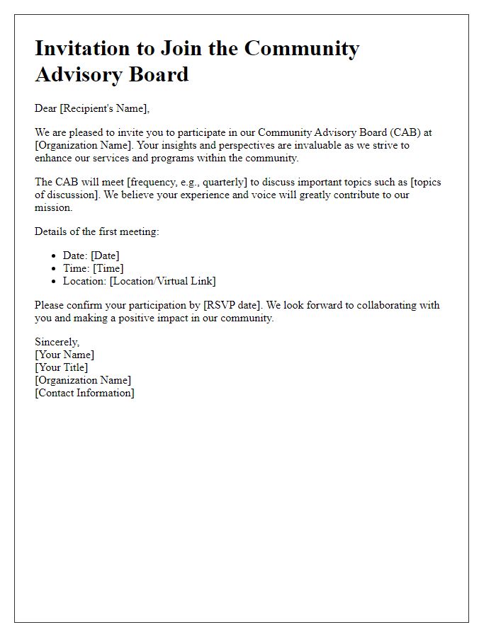 Letter template of invitation for community advisory board participation